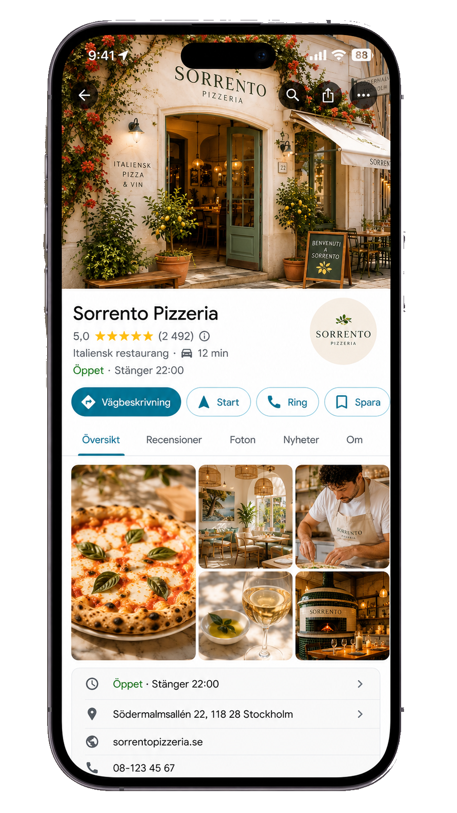 A Google Business Profile filled with professional photos, shown on a phone